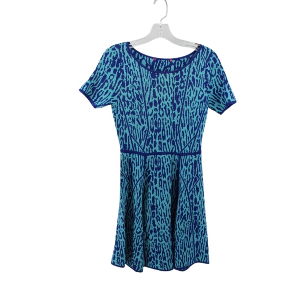 Catherine Malandrino Teal & Navy Knit Dress‎ Small Fit & Flare Flaw – See Photos